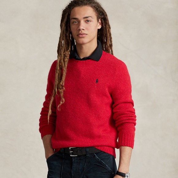 Polo Ralph Lauren Other - Polo By Ralph Lauren Red Mens Merino Angora Pullover Cable Knit Sweater Sz Large